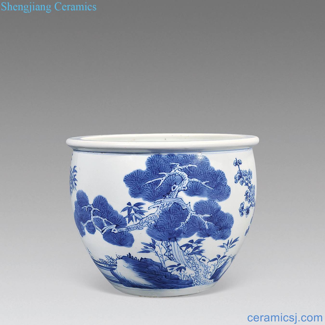 The qing emperor kangxi Blue and white, poetic beings cylinder