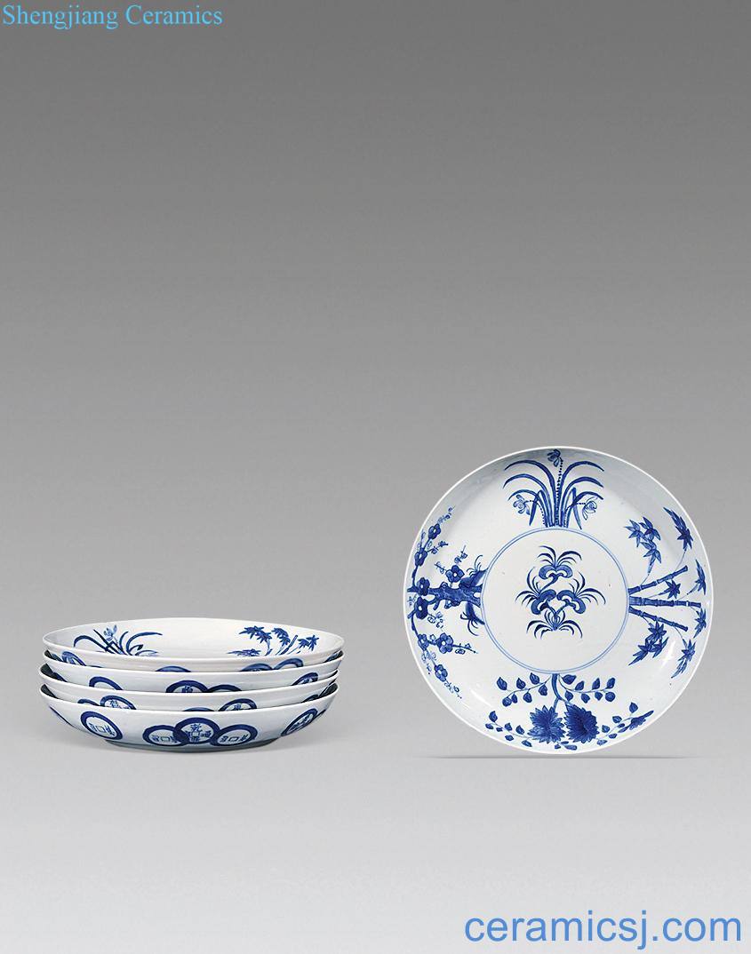 qing Blue and white shochiku MeiPan (five)