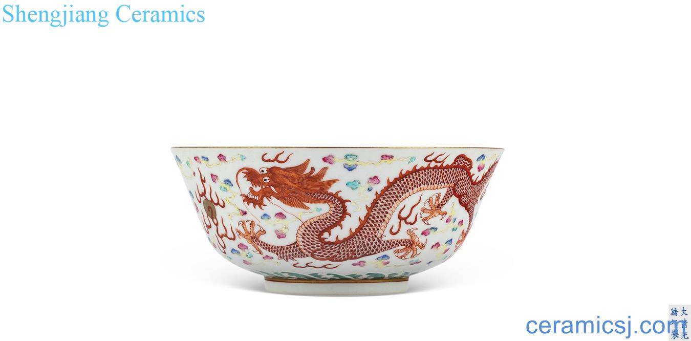 Pastel reign of qing emperor guangxu dragon big bowl