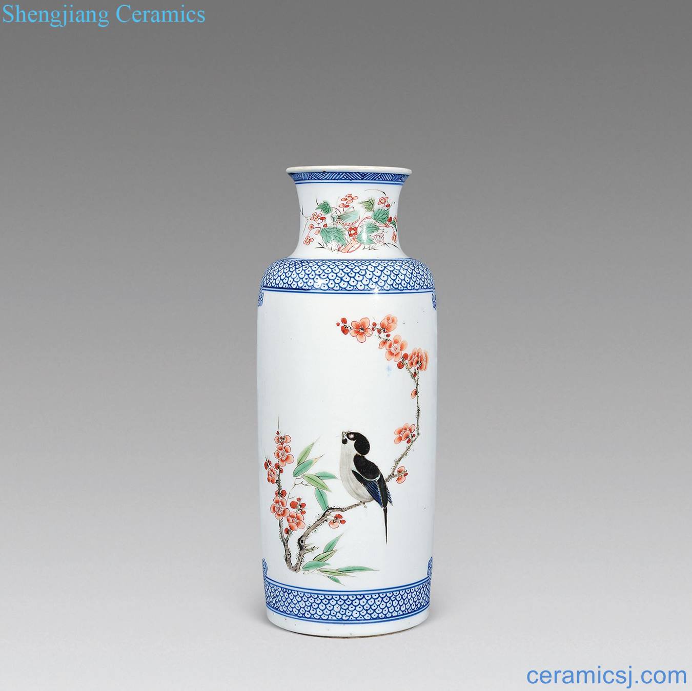 The qing emperor kangxi Blue and white color xi mei tip on wooden stick bottle