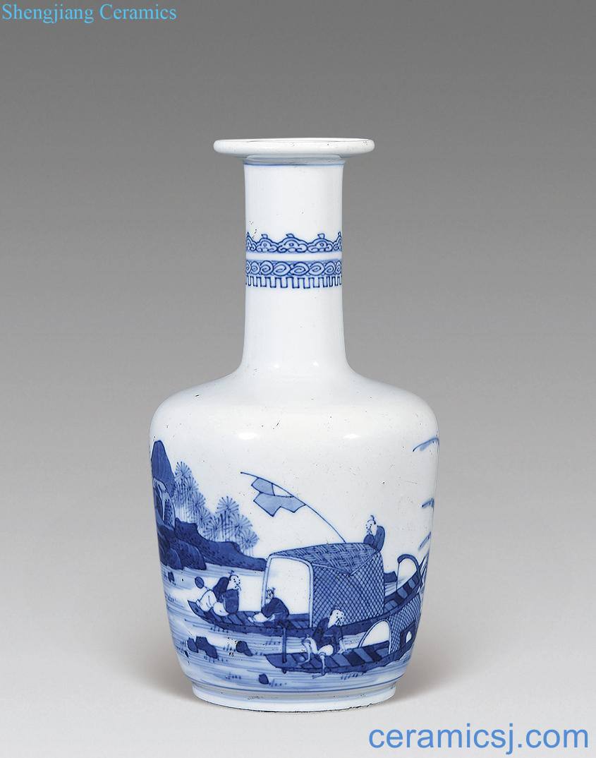 The qing emperor kangxi Blue and white fish small paper mallet bottle