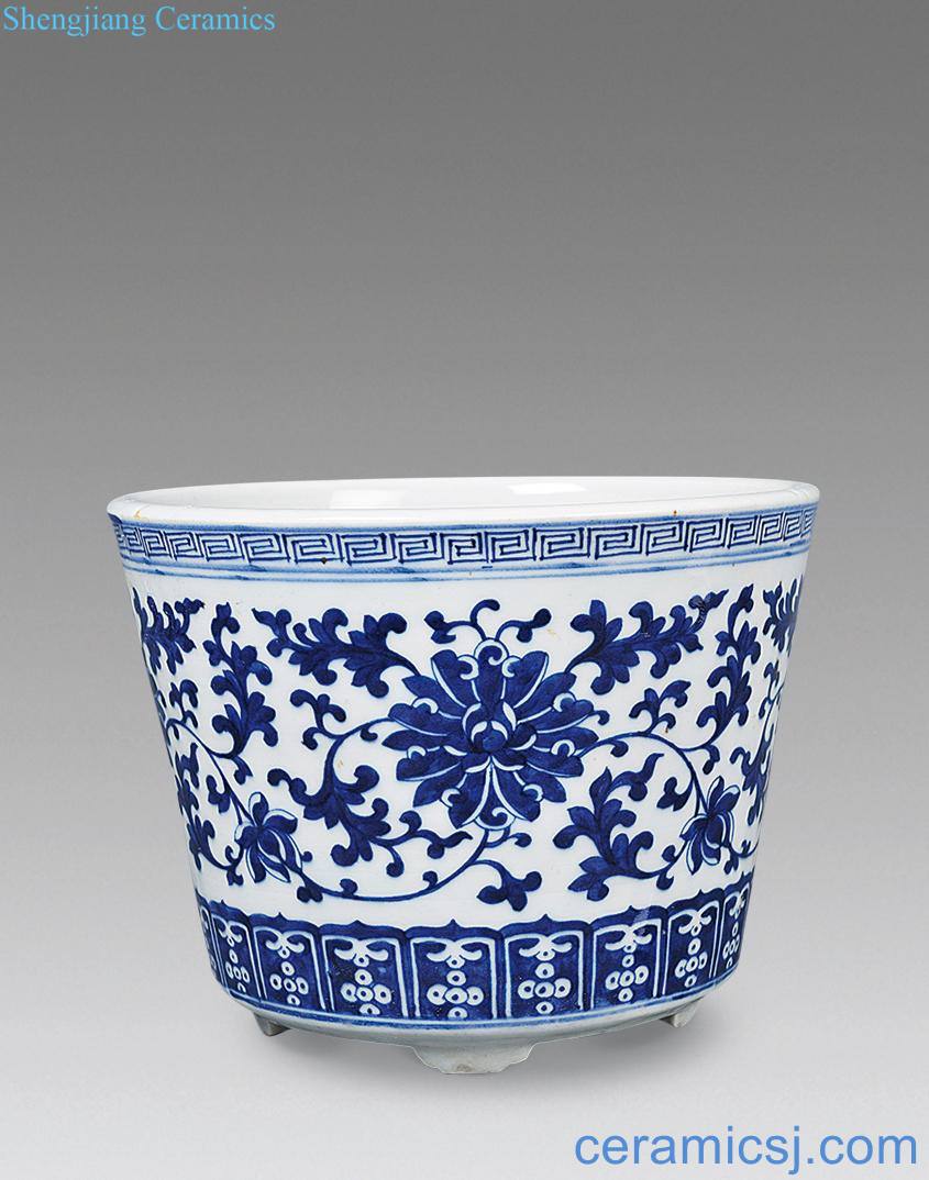 qing Blue and white tie up branch lotus basin