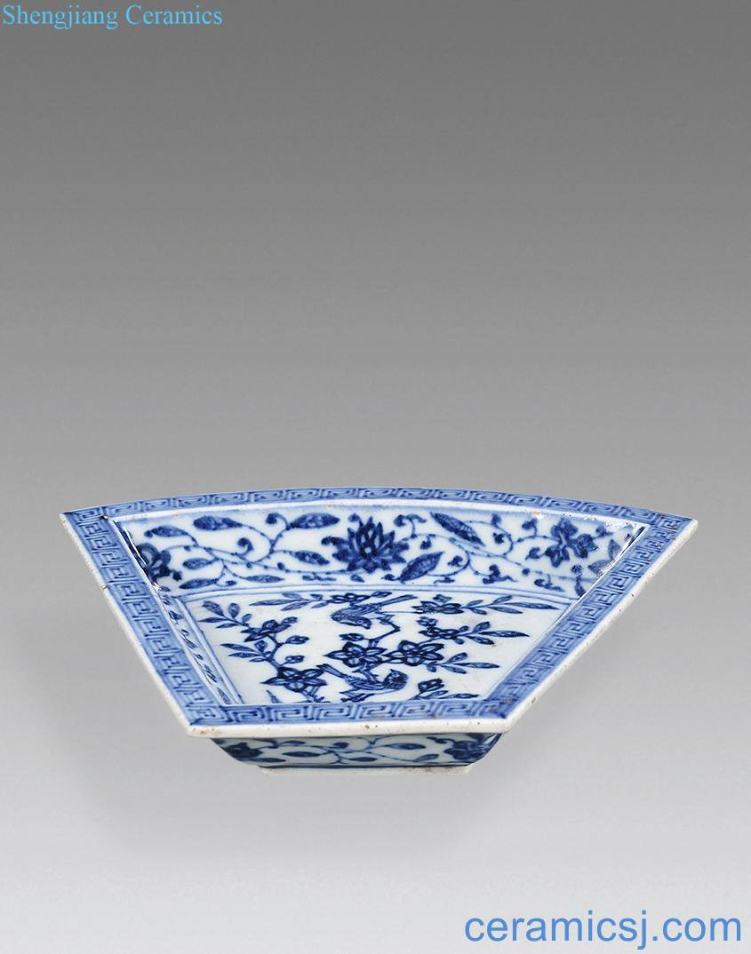 Qing yongzheng Blue and white xi mei tip on grain square plate