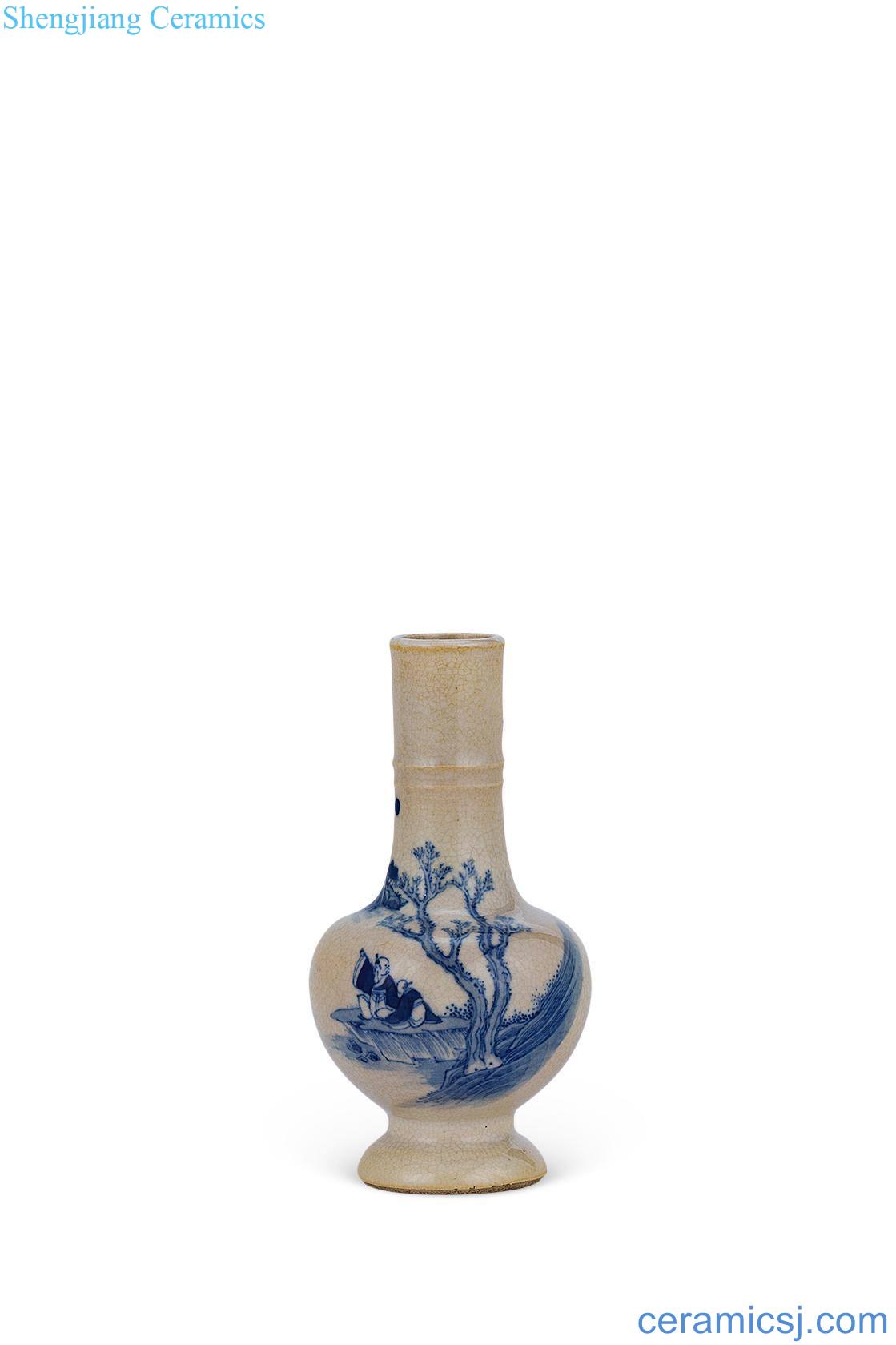 The qing emperor kangxi Blue and white landscape character figure the flask