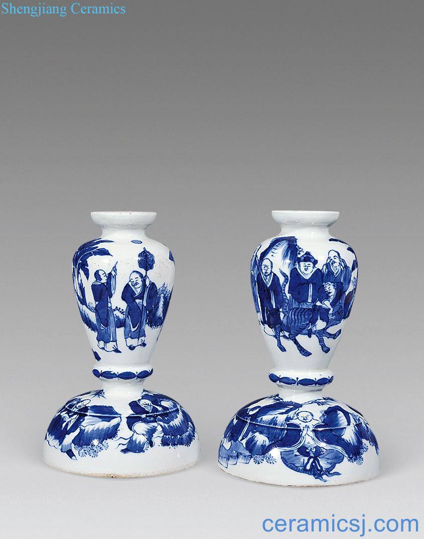Qing guangxu Blue and white characters candlestick (a)