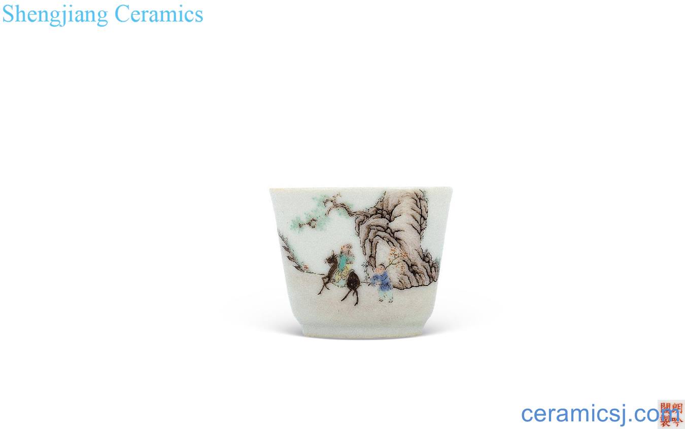 Mid qing pastel find mei figure small cup through the snow