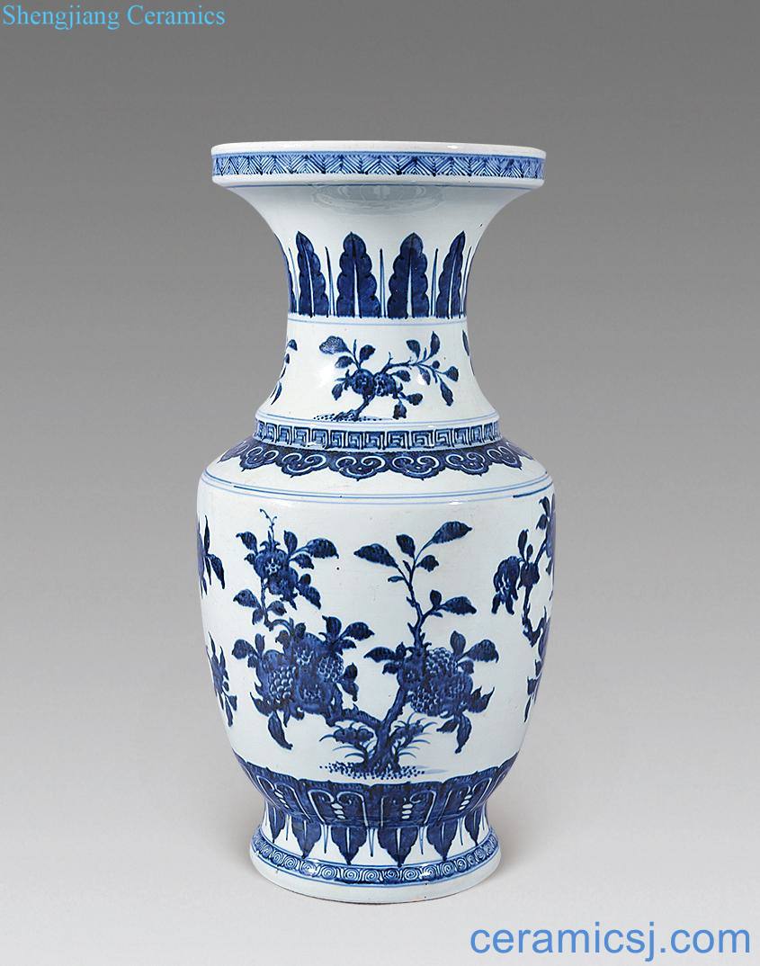 Qing dynasty blue-and-white pomegranate grain dish buccal bottle