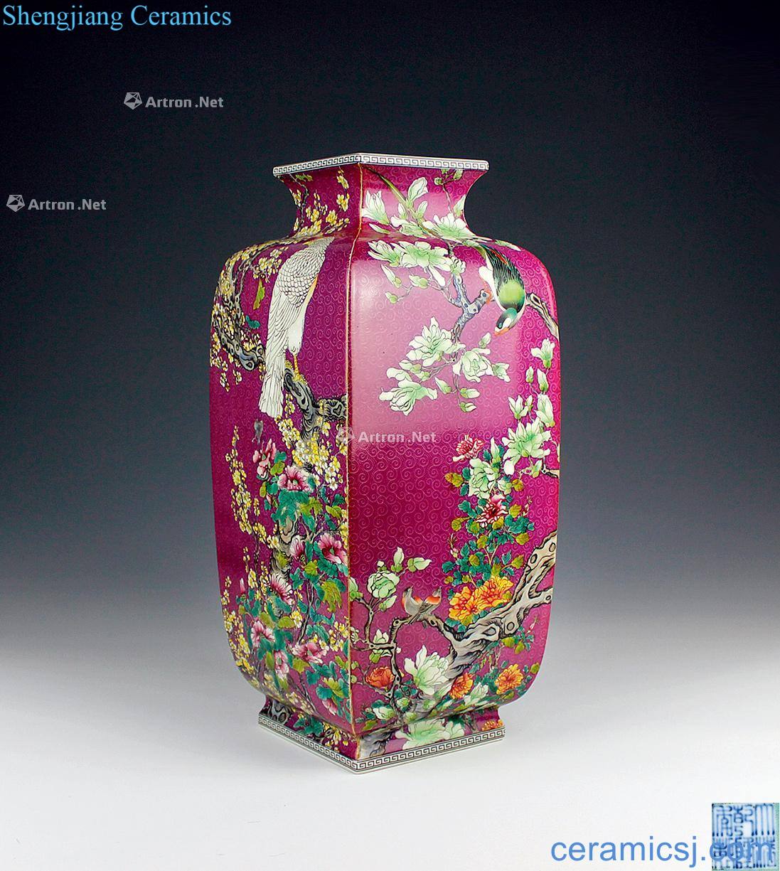 Qianlong coral red to plunge into the pastel flowers square bottles