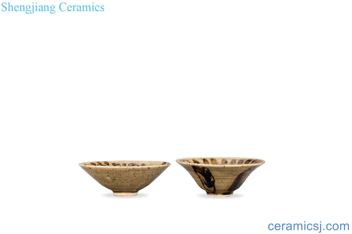 Ming or earlier Magnetic state kiln black glaze dai li type tea light coloured drawing or pattern (a)