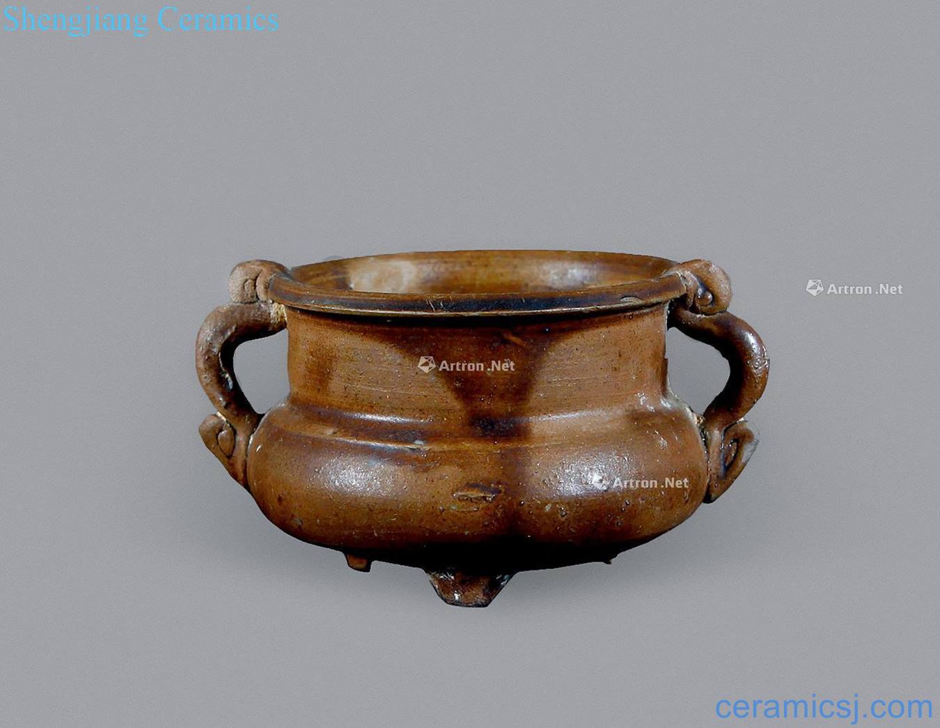yuan Jizhou kiln glaze in brown ears small incense burner