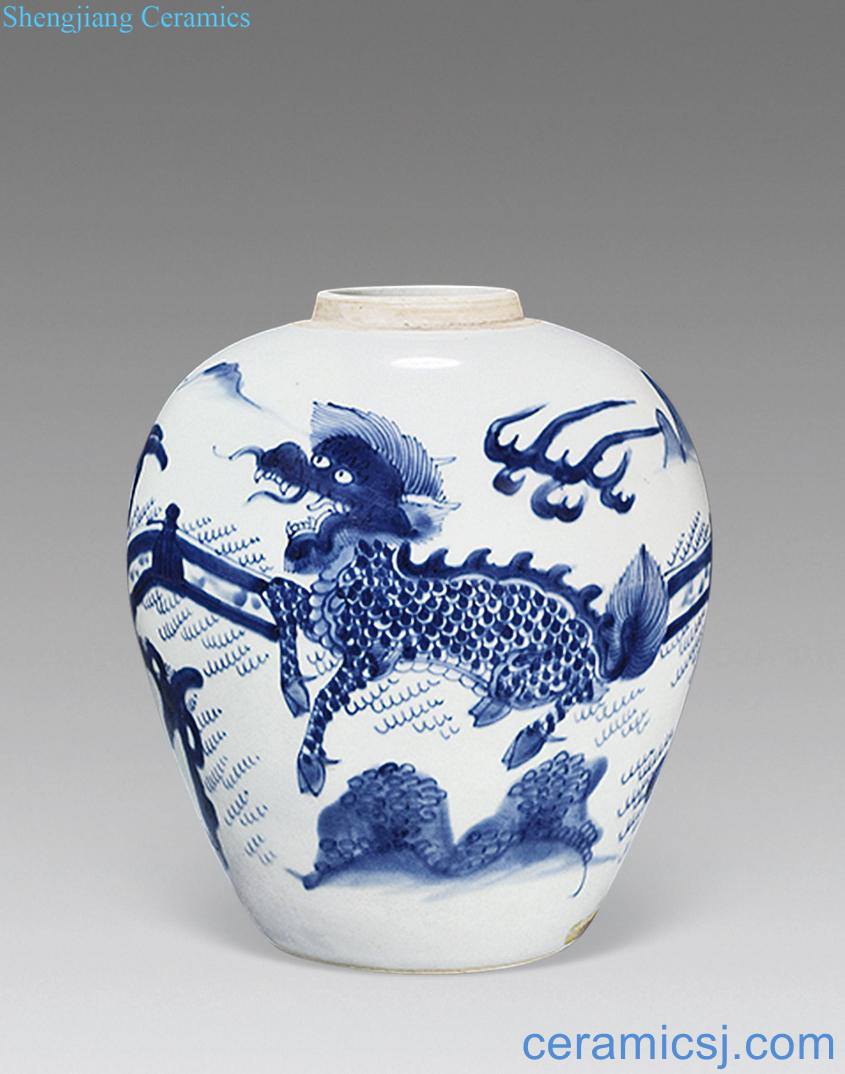 Qing shunzhi Blue and white banana kirin cans