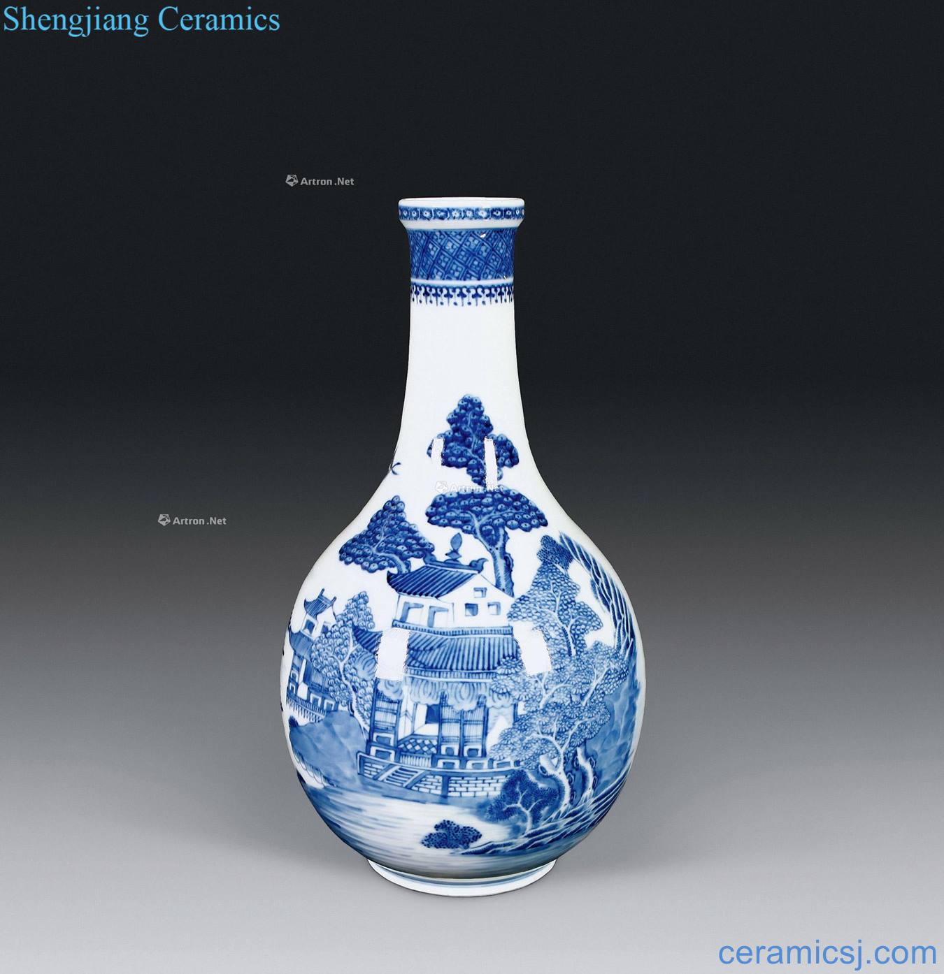 Qing qianlong Blue and white landscape XianGe flask