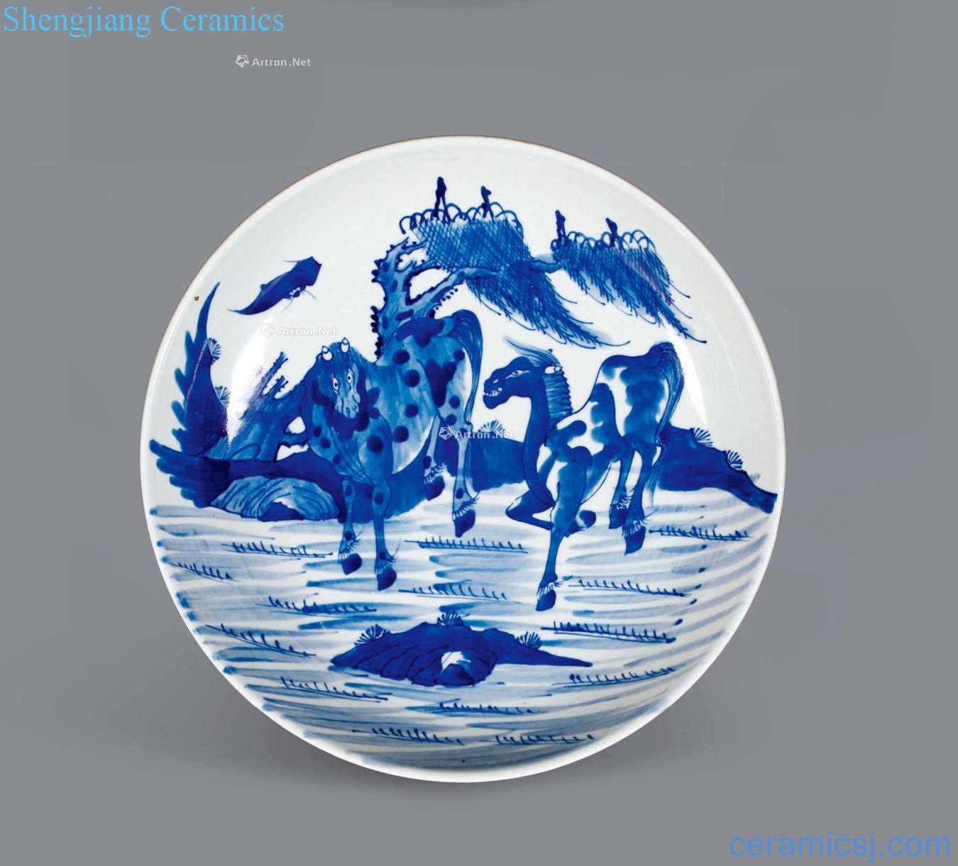 Qing yongzheng Blue and white shade of willow trees double misty disc