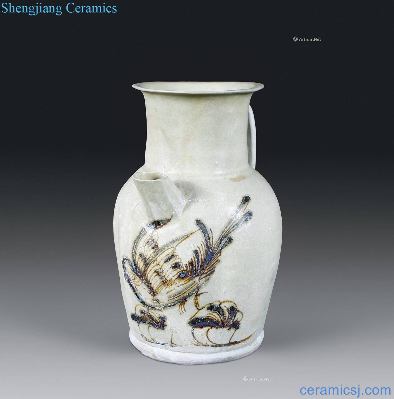 The tang dynasty Changsha kiln bird grain ewer coloured drawing or pattern
