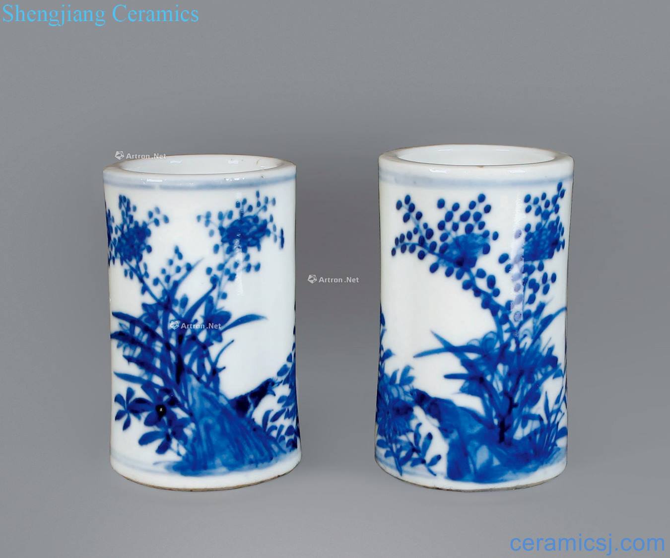 Qing guangxu Blue and white LuYanChuan fu pen container (a)