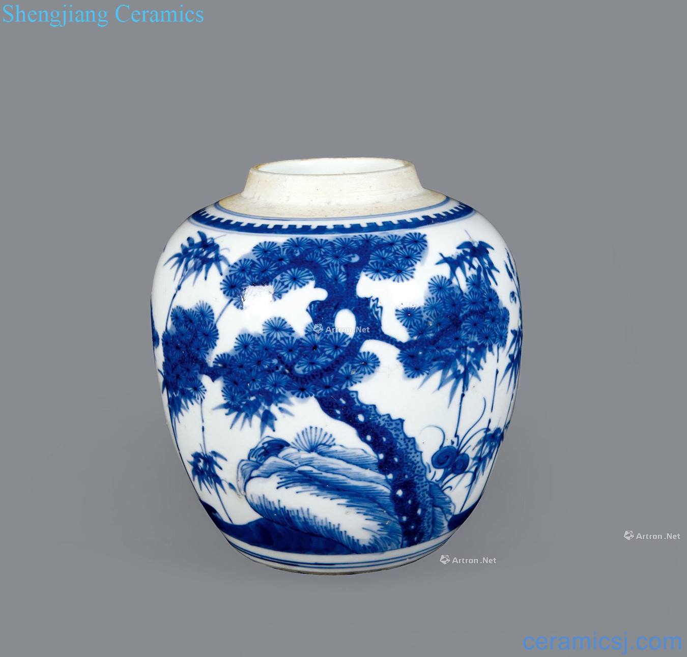Qing yongzheng Blue and white shochiku MeiWen cans