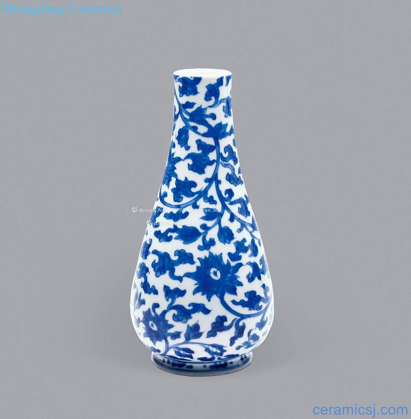 The qing emperor kangxi Blue and white tie up branch west lotus bottle