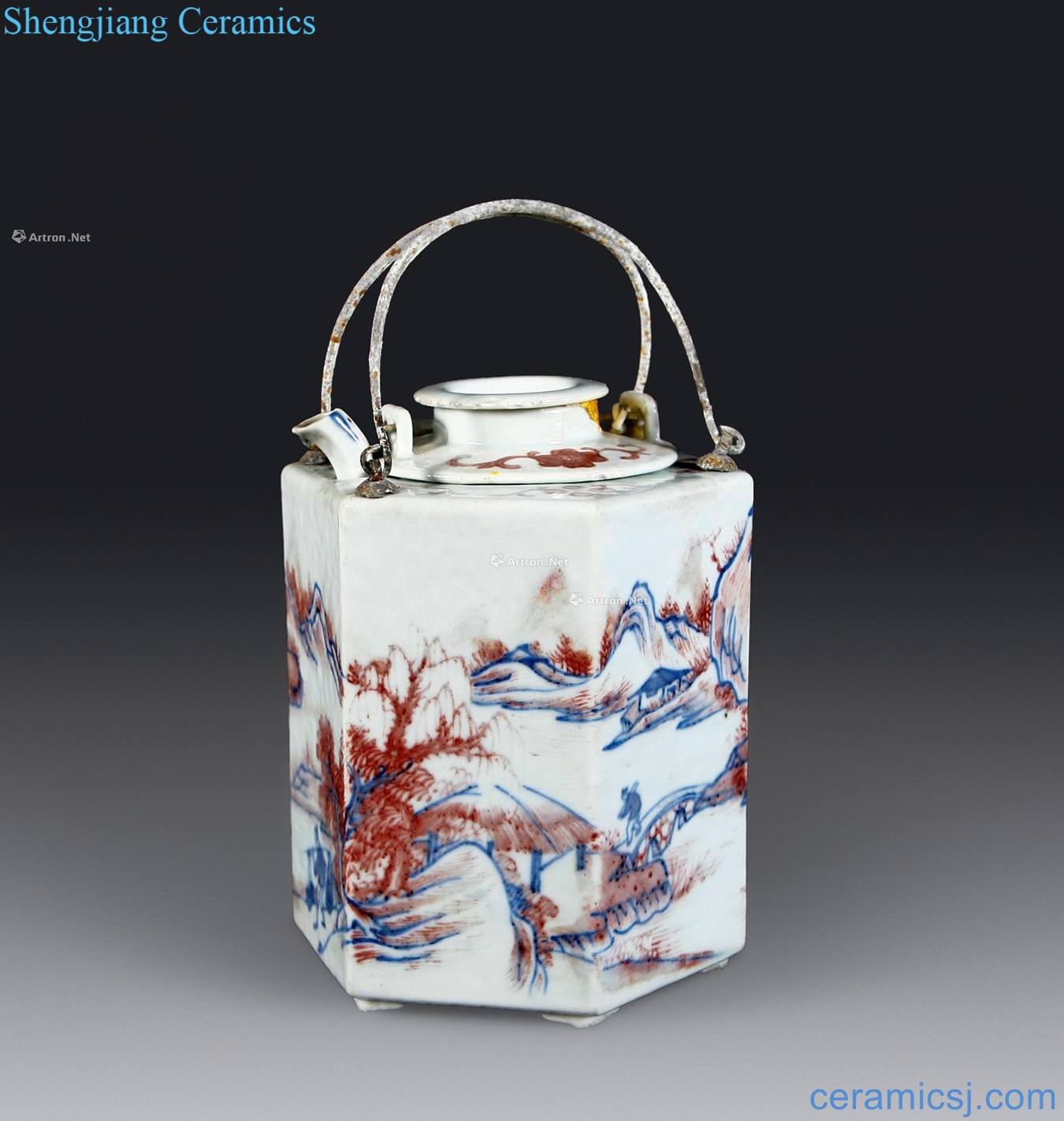 Blue and white youligong landscape character wen qing hip flask