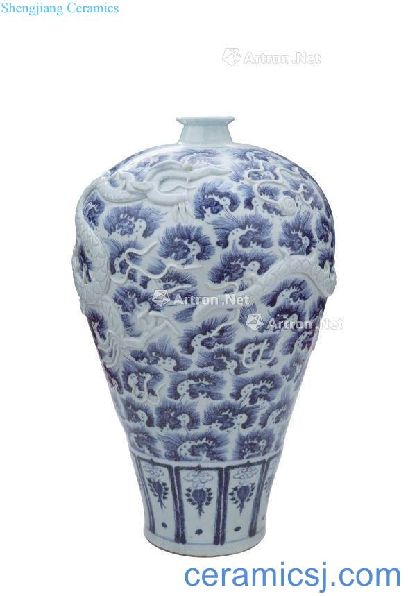 Yuan yuan dynasty blue-and-white sea heap of plastic dragon plum bottle