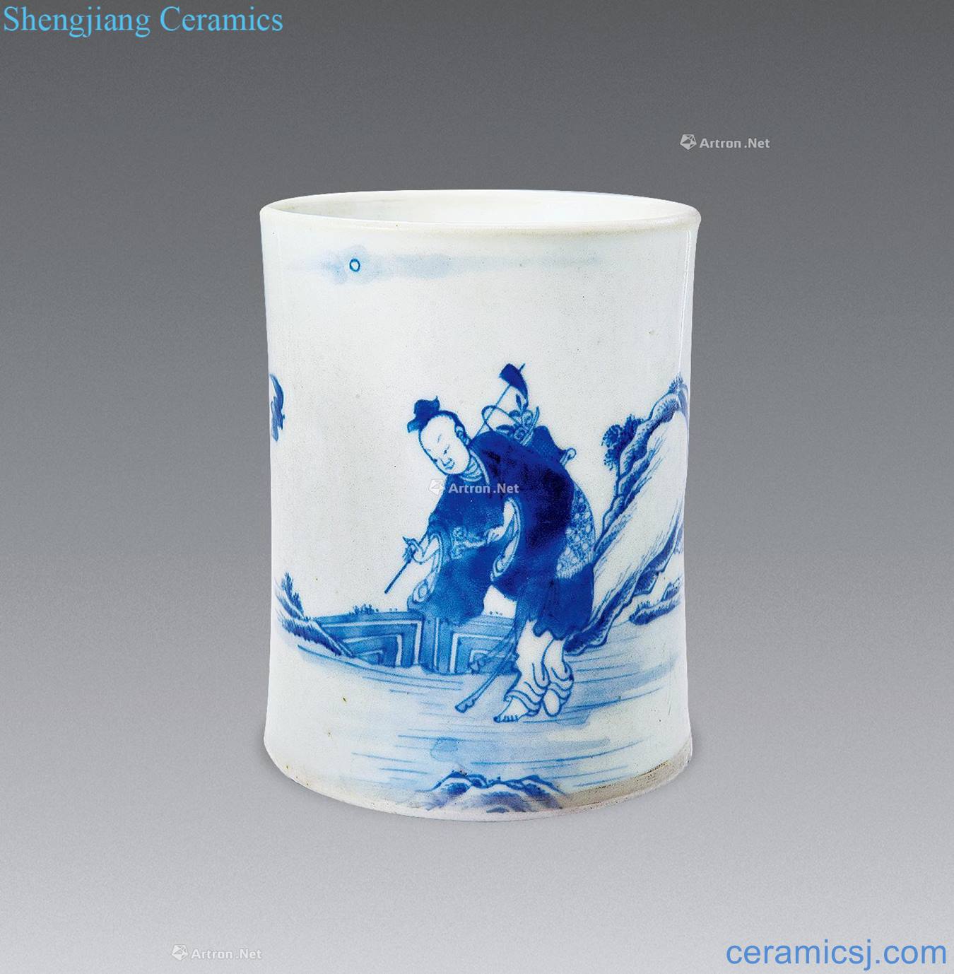 shunzhi Blue and white characters pen container