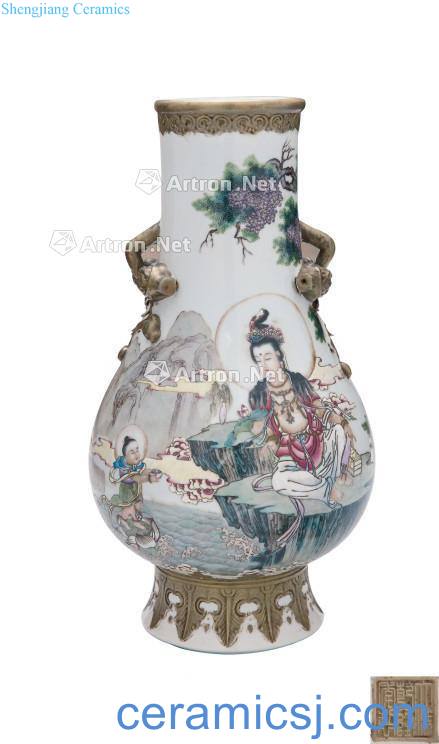 Pastel lad guanyin embossed gold melon double ears