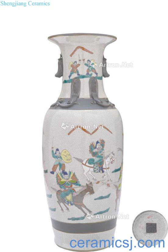 The elder brother of the qing glaze colorful three stories of the war lyu3 bu4 bottle
