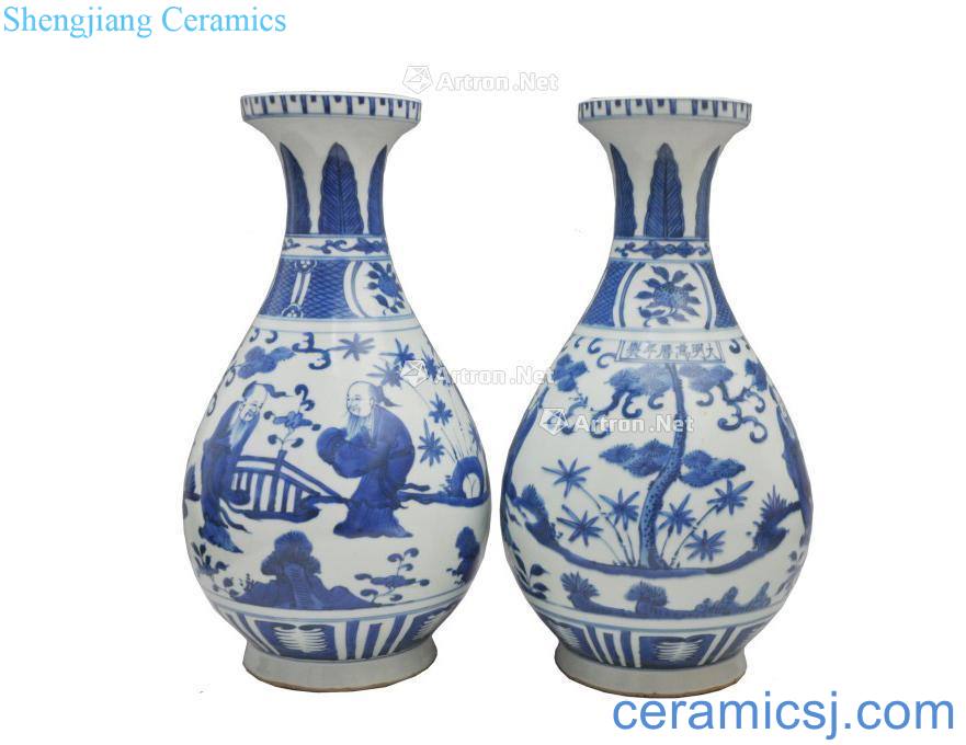 In the Ming dynasty Blue and white characters okho spring bottle