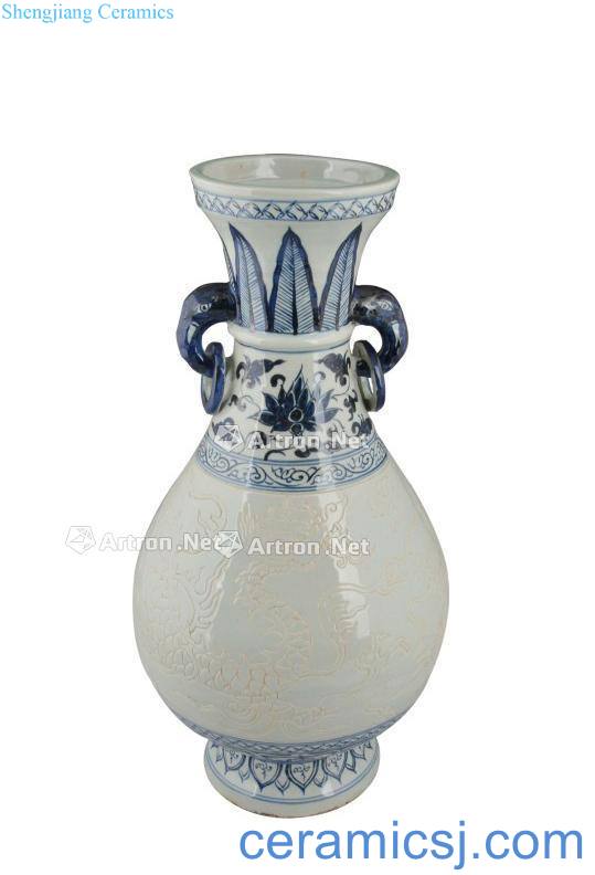 yuan White glazed porcelain carved dragon like ears