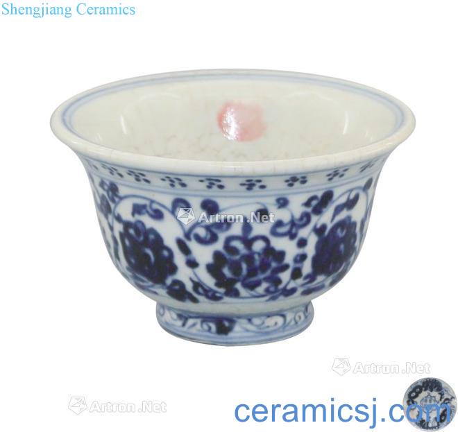 Blue and white lotus flower grain pressure hand cup