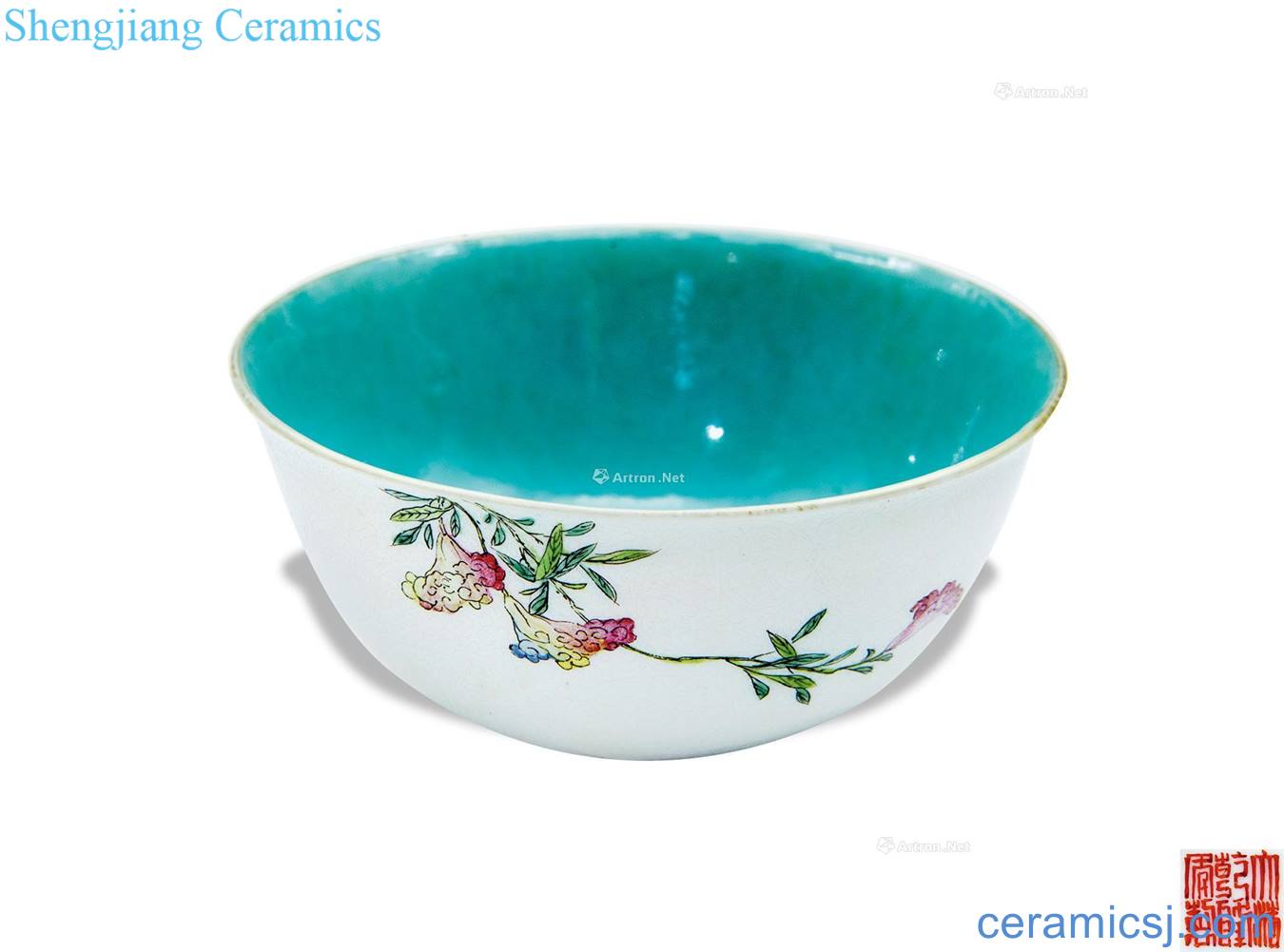 Qianlong pastel rolling, folding branches flowers green-splashed bowls