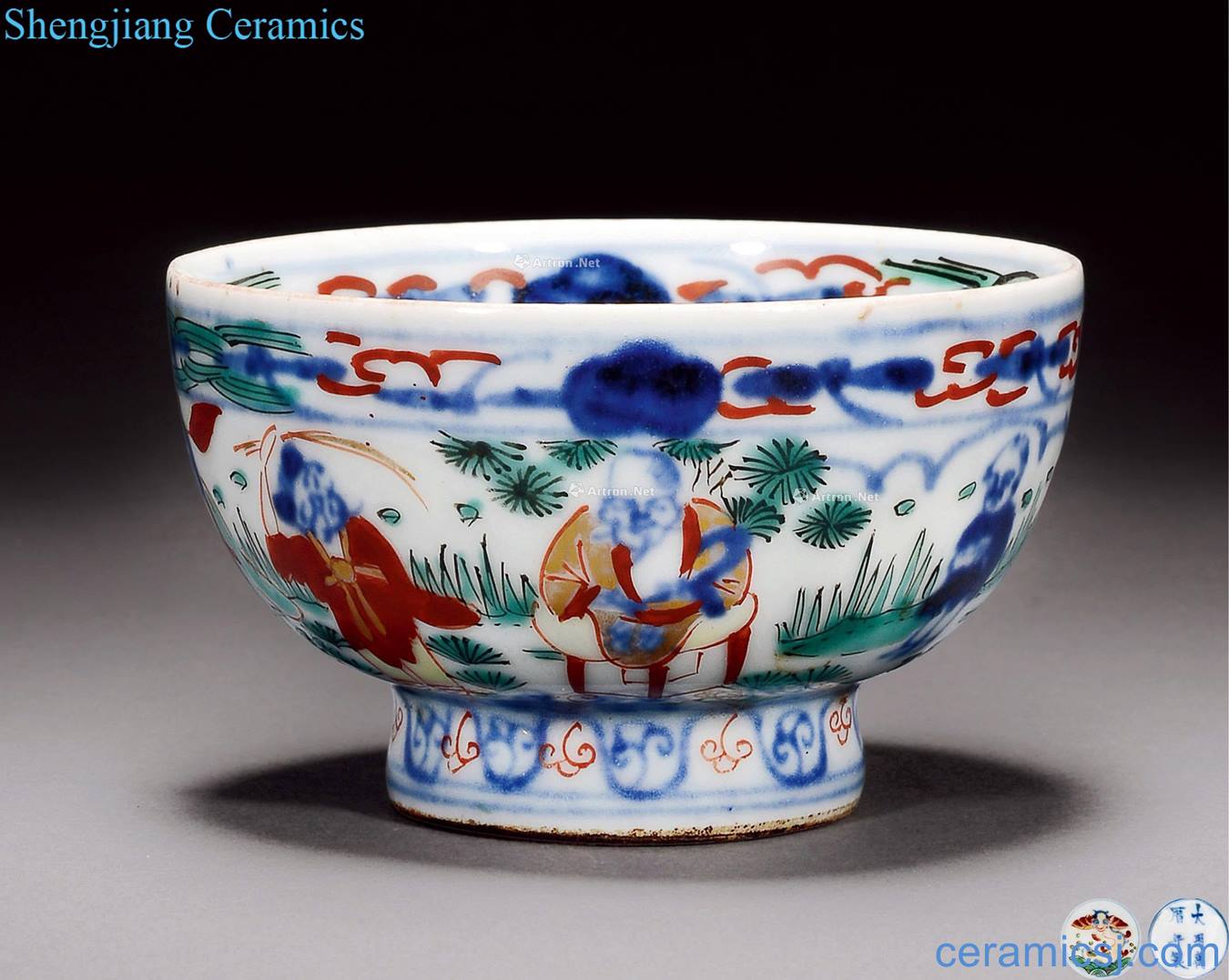 Ming Blue and white figure handless small colorful characters