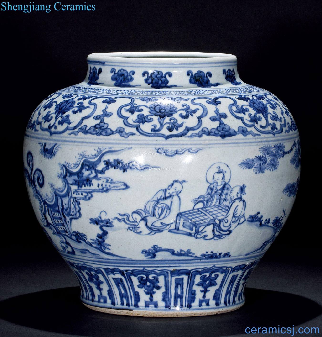 Ming Stories of blue and white figure cans