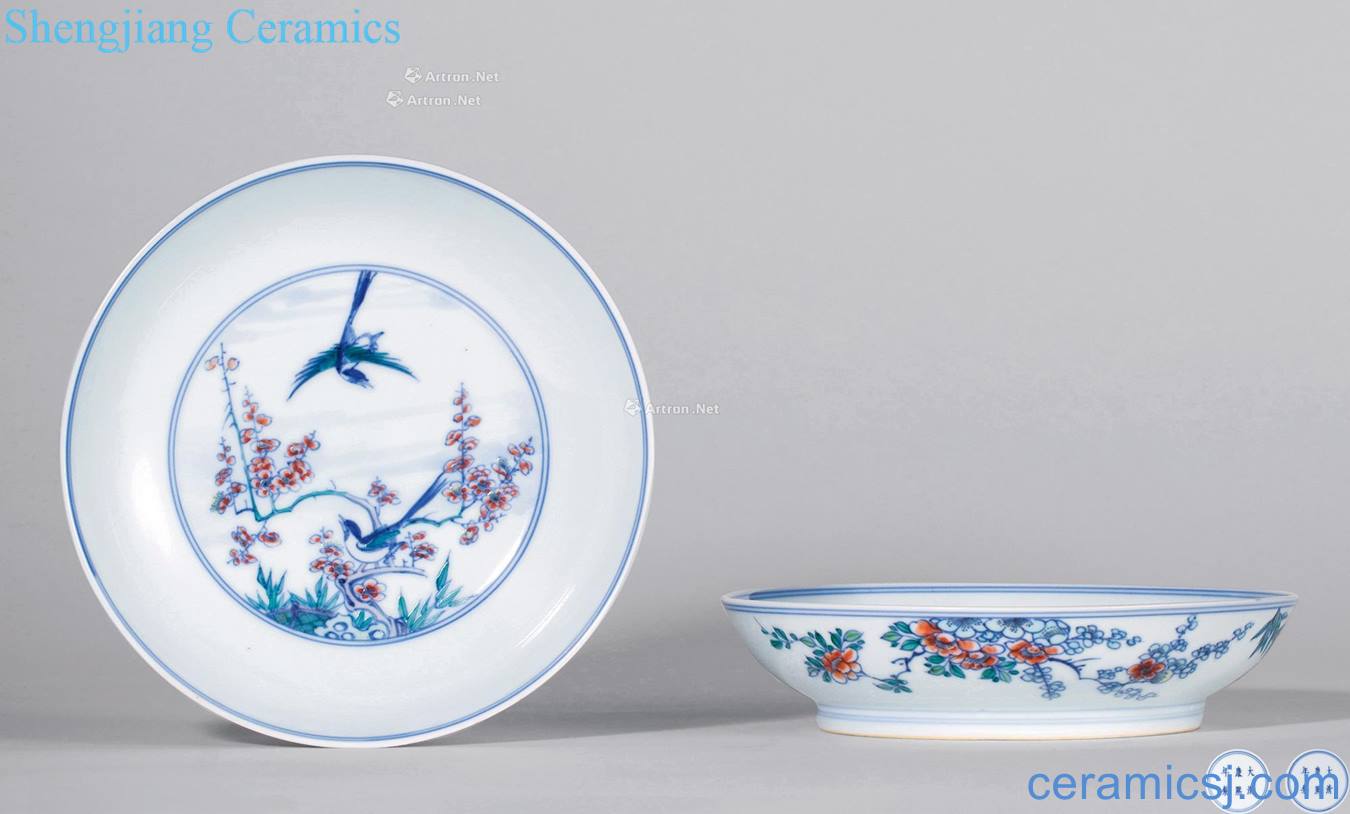 The qing emperor kangxi bucket color painting of flowers and plate (a)