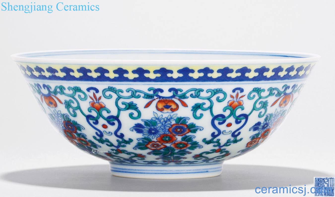 Qing qianlong bucket color consistent set of flower green-splashed bowls