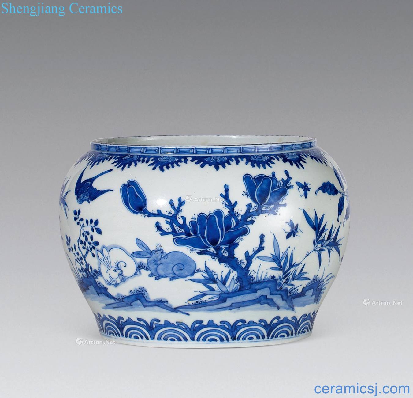 The qing emperor kangxi Blue and white flower on grain cylinder