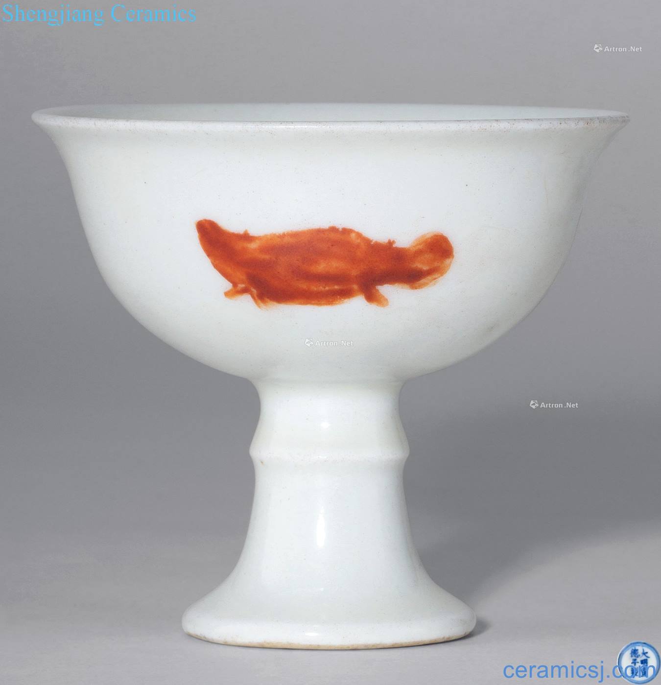 Ming xuande alum three water-wave footed cup red colour