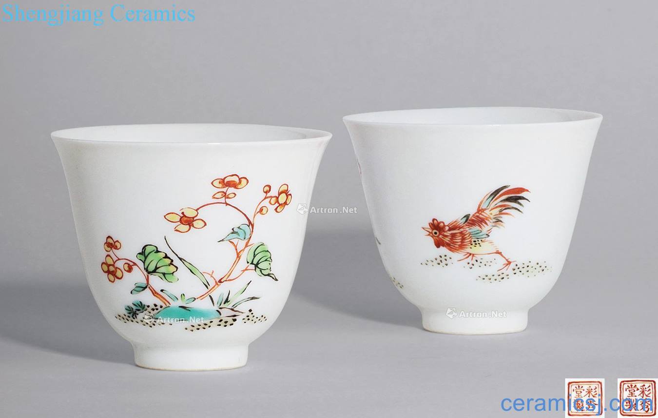 Mid qing pastel flowers grain cup (a)