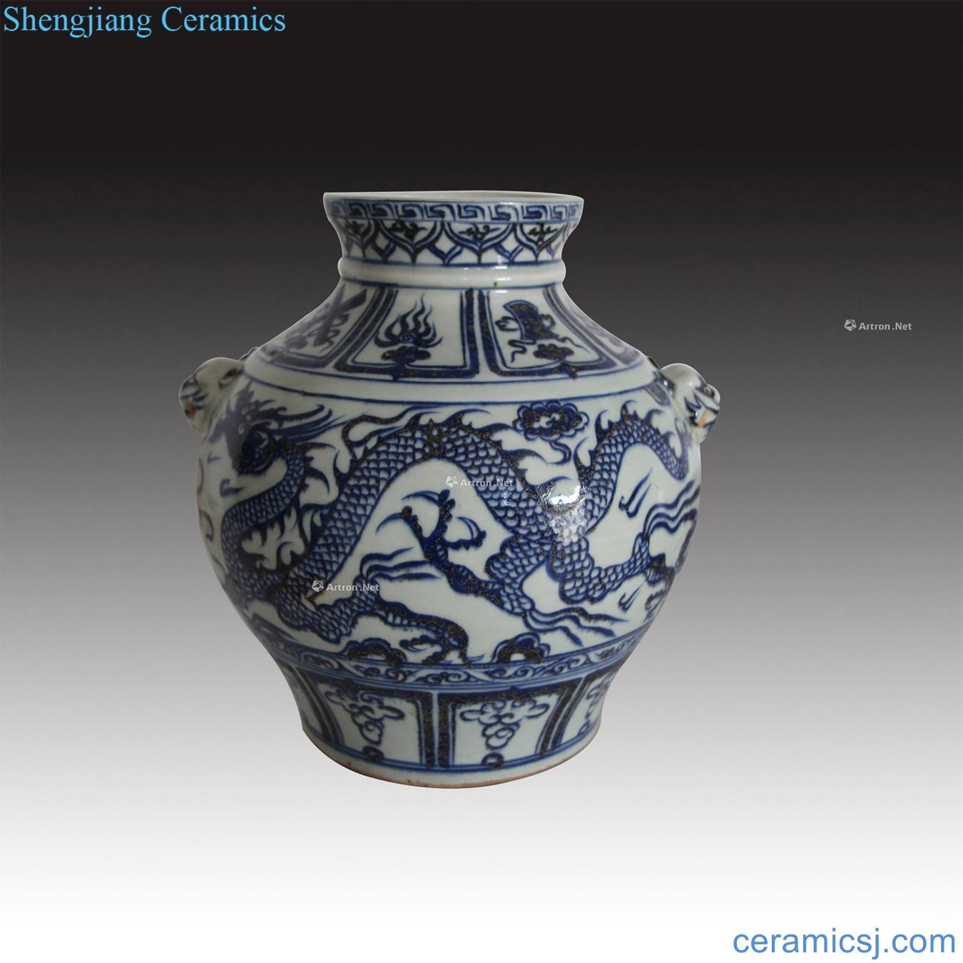 The yuan dynasty Blue and white dragon ears cans