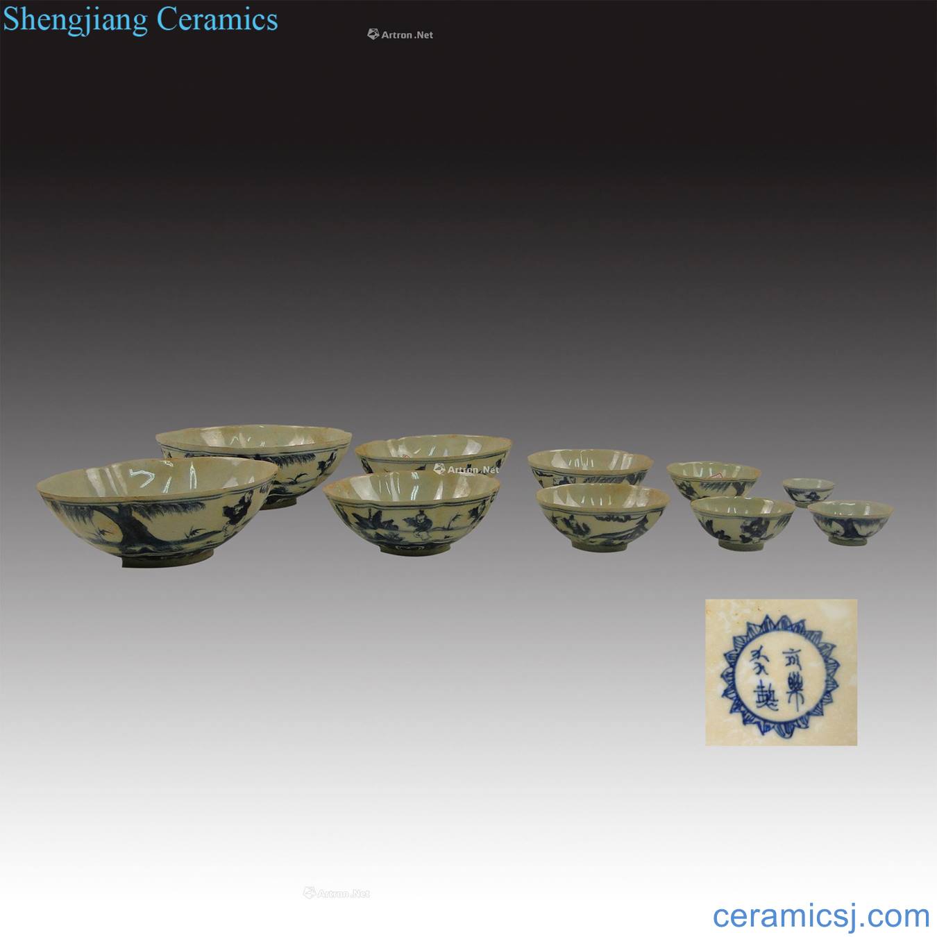 Thin body in early Ming dynasty blue and white baby play bowls (10), a set of