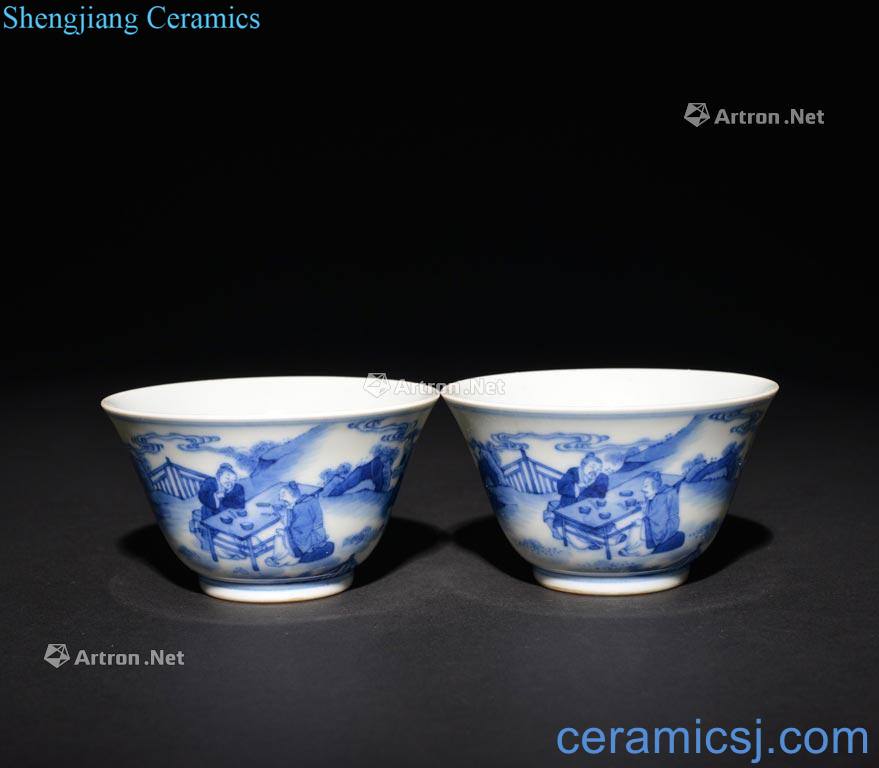 The Qing Dynasty A PAIR OF BLUE AND WHITE CUPS