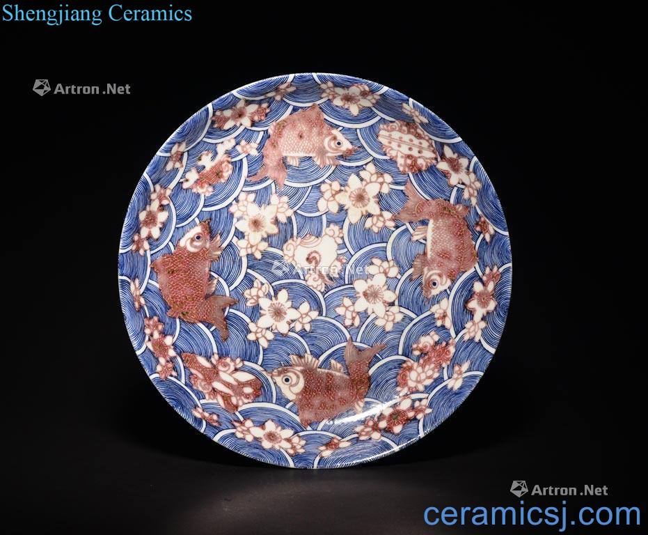 The Qing Dynasty A COPPER - RED BLUE AND WHITE DISH
