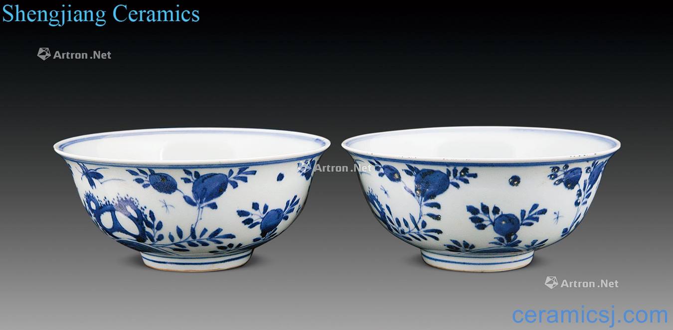 Ming Blue and white flower butterfly tattoo bowl (a)