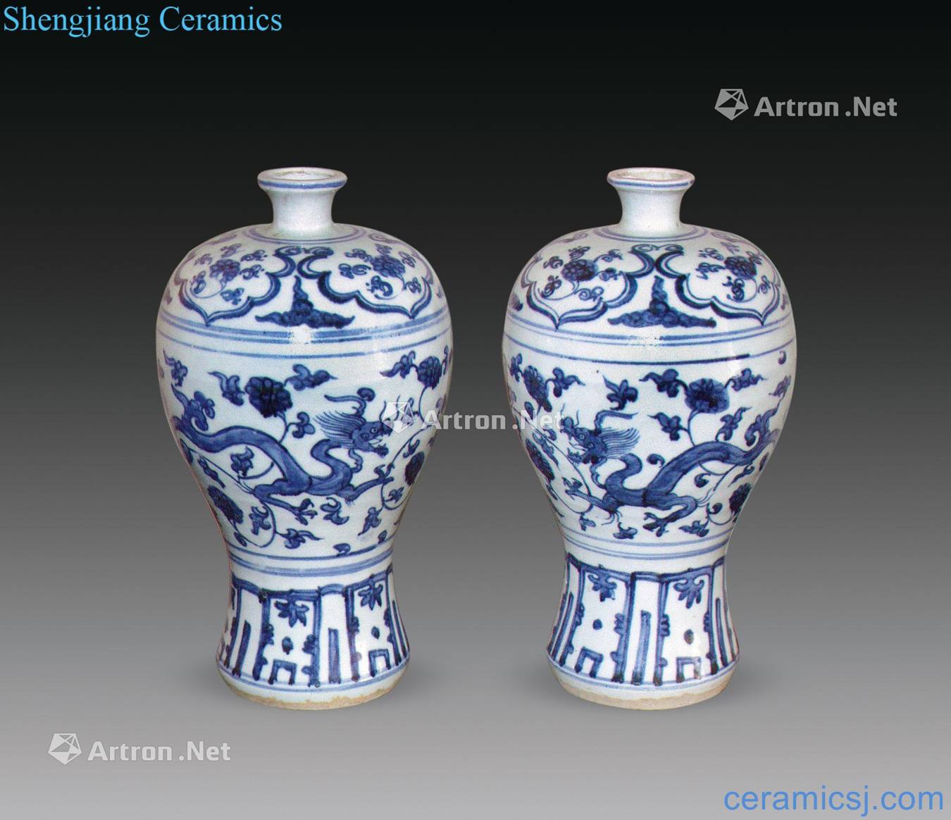 Ming Blue and white tie up branch dragon plum bottle (a)