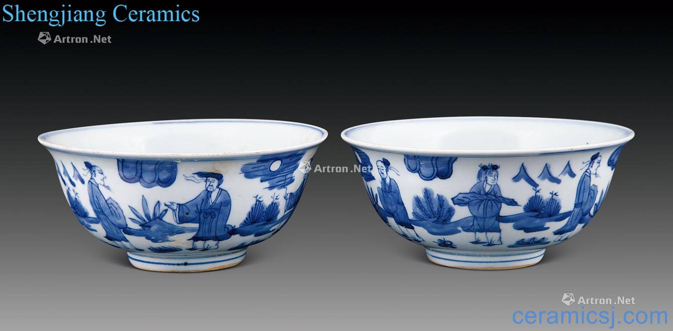 Ming Blue and white the eight immortals character lines bowl (a)