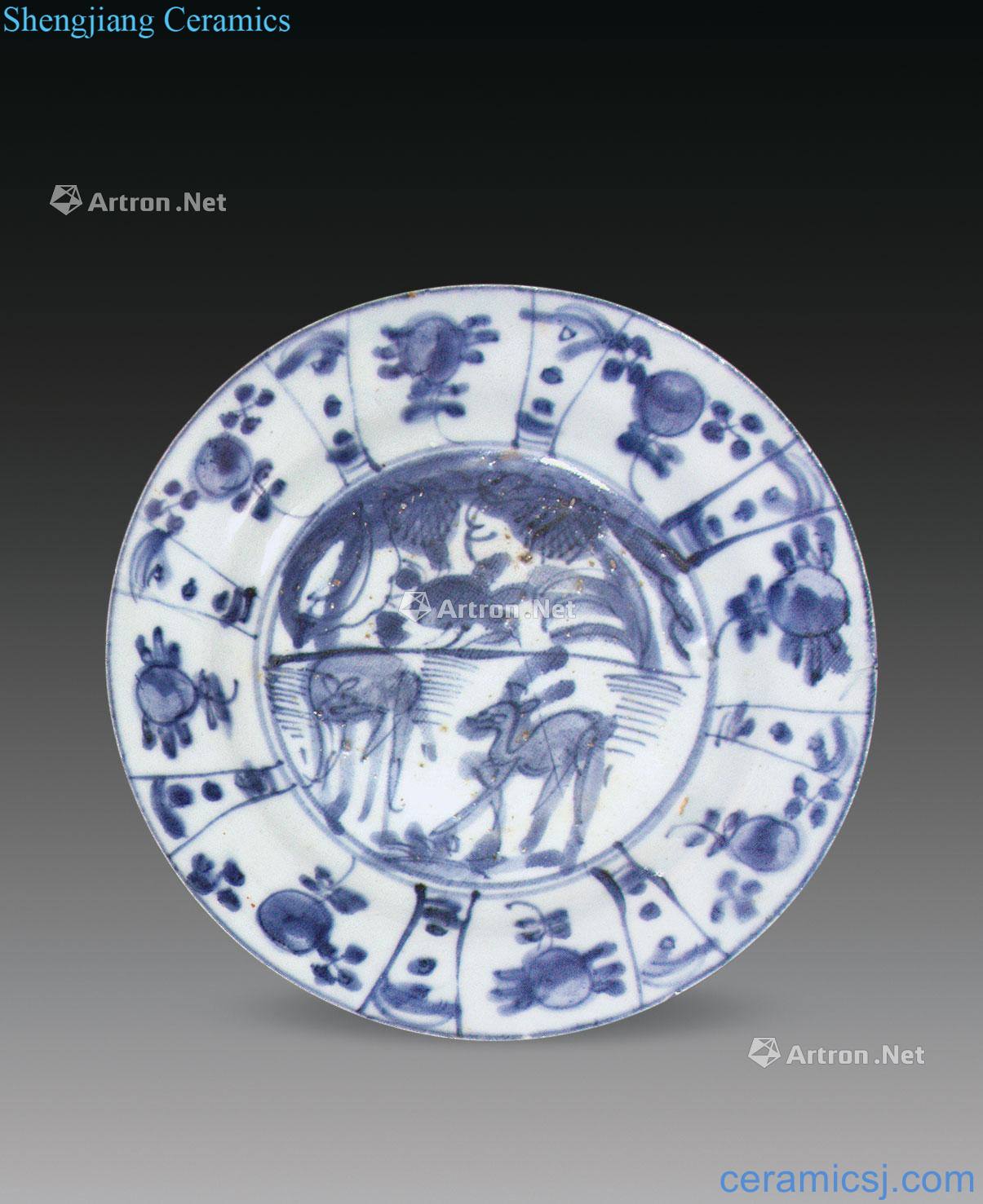 Ming Blue and white deer plate