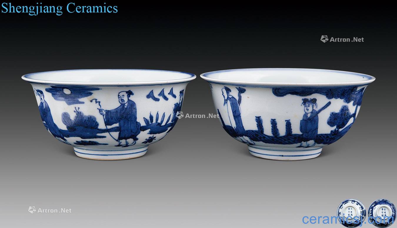 Ming Blue and white the eight immortals character lines bowl (a)