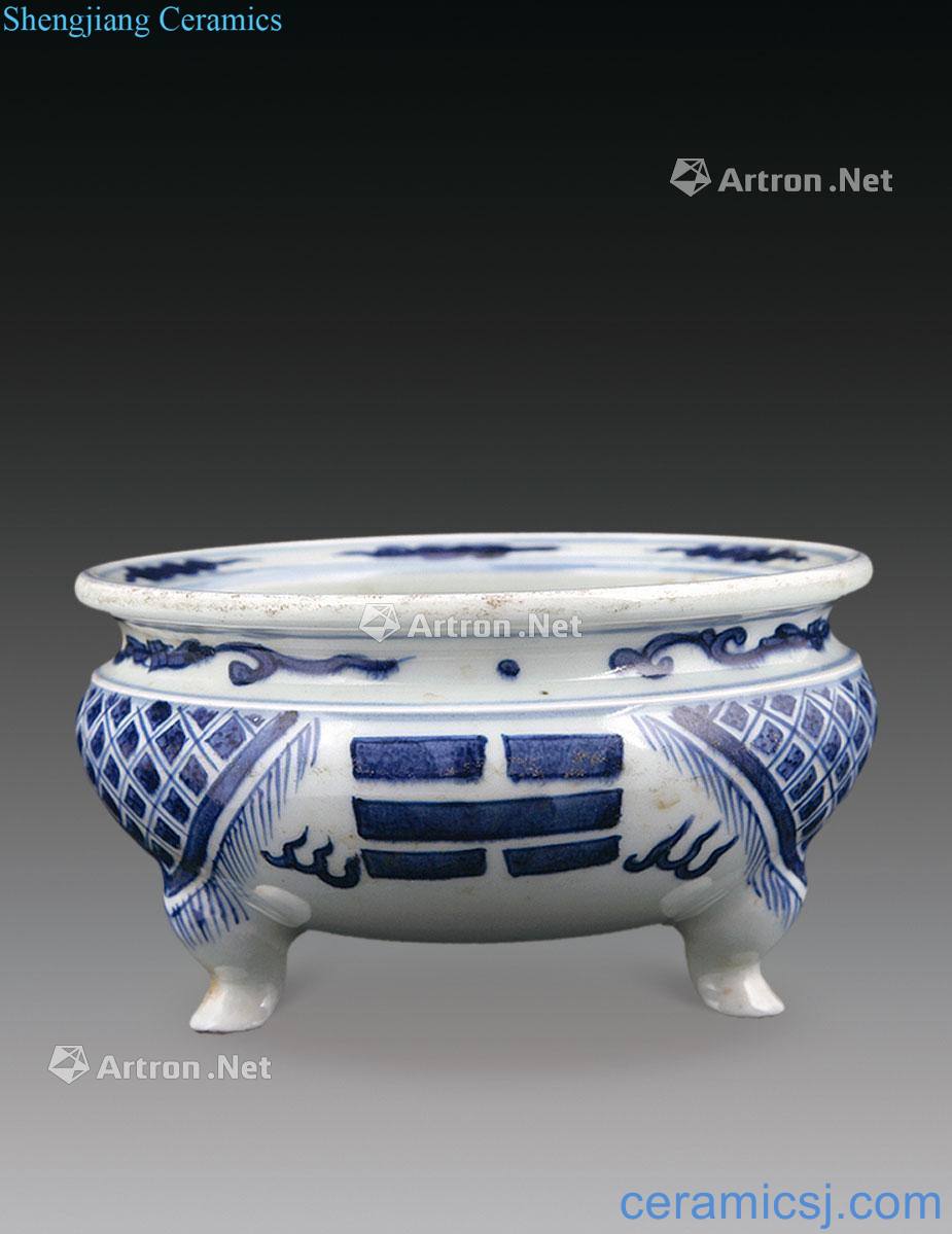 qing Blue and white gossip furnace with three legs