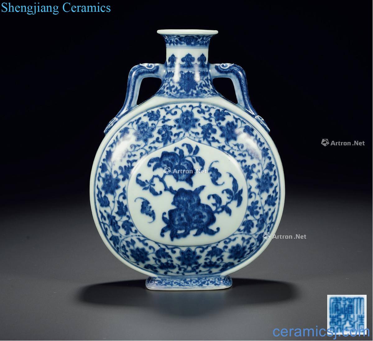 Qing daoguang Blue and white live flower grain satisfied ear on the bottle