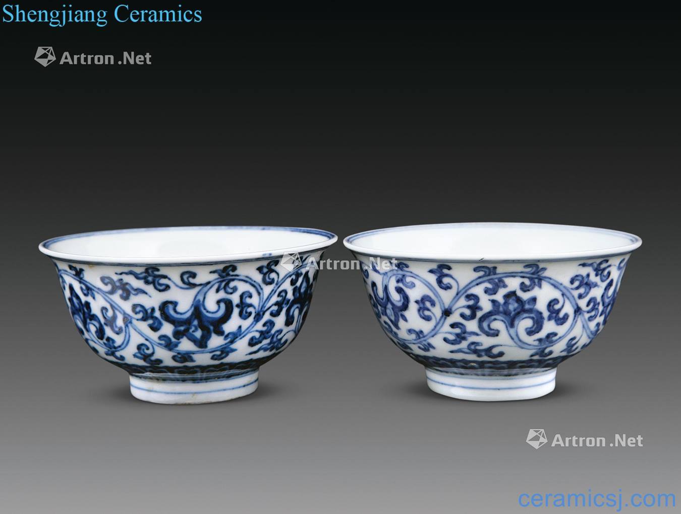 Ming Blue and white tie up branch lotus green-splashed bowls (a)