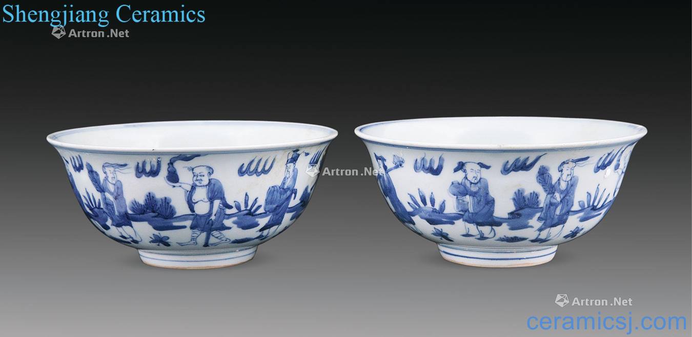 Ming Blue and white the eight immortals green-splashed bowls (a)